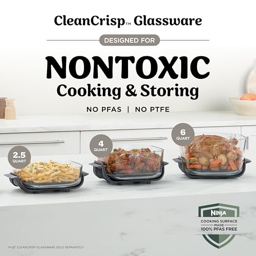 Ninja Crispi Pro 6-in-1 Glass Air Fryer | 450°F, Nontoxic, 6qt & 2.5qt Containers & Lids | Microwave, Freezer, Dishwasher Safe | Max Crisp, Air Fry, Bake, Roast, Recrisp, Dehydrate | Bone | AS101LG