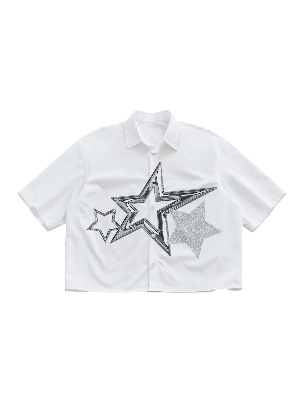 GORGLITTER Men's Lips Graphic Button Down Cropped Shirt Y2k Short Sleeve Collar Boxy Going Out Tops Streetwear Graphic White Large