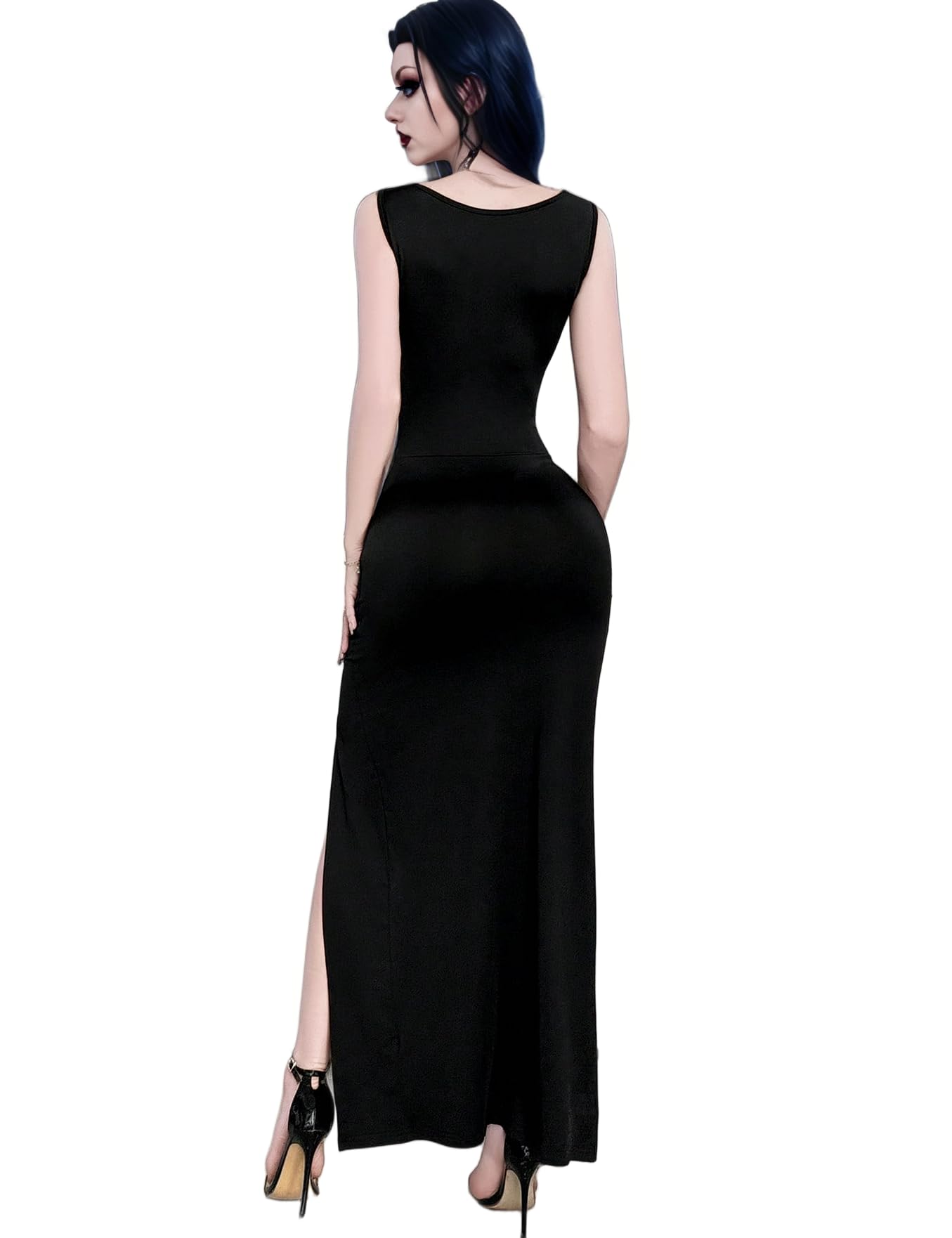 InGoticos Women Sexy Gothic Dress,Punk Hollowed-Out Metal Slit Rope Goth Dress Black