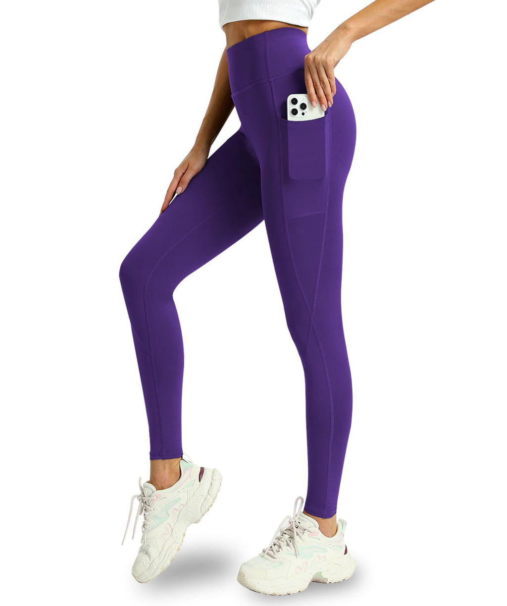 Mlenhor 4 Pack Leggings with Pockets for Women - High Waisted Tummy Control Workout Yoga Pants (US, Alpha, Large, Regular, Regular, 4 Pack-Green/Purple/Blue/Black)