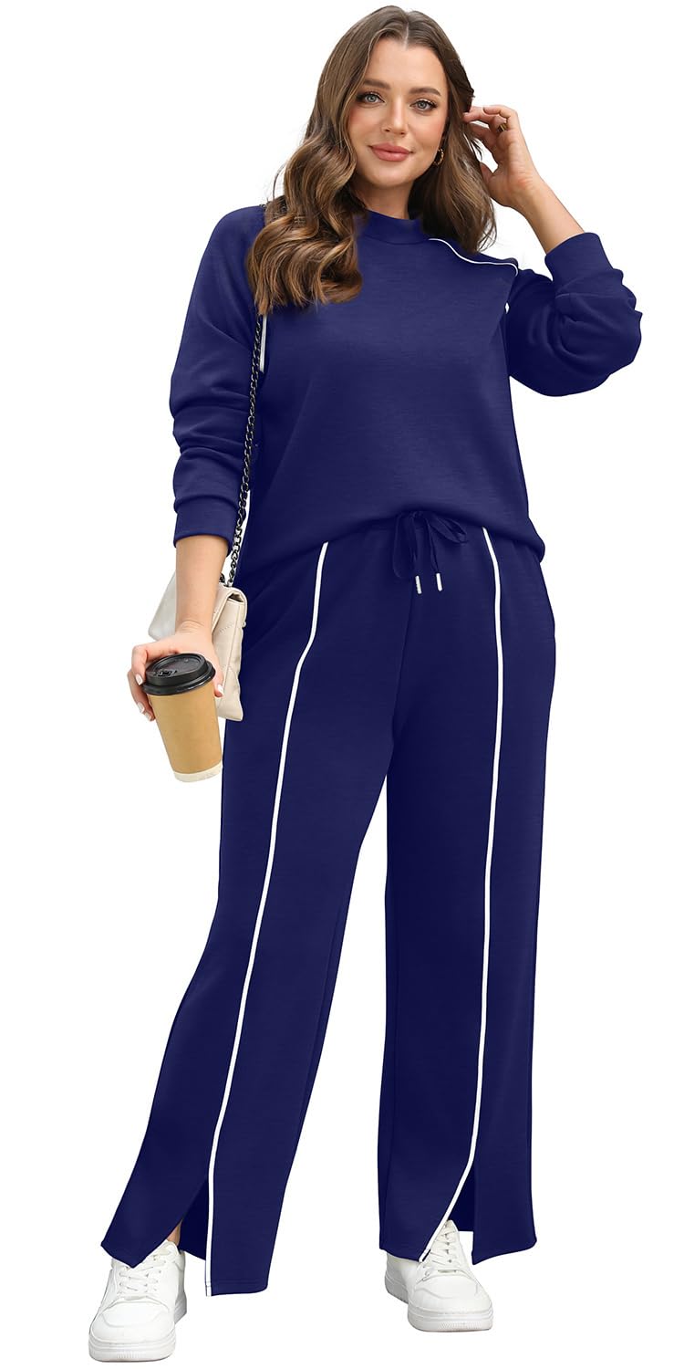 WIHOLL Lounge Sets for Women 2 Piece Winter Clothes Travel Outfits Resort Wear Business Casual Navy M