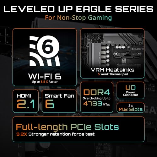 GIGABYTE B550 Eagle WIFI6 AMD AM4 ATX Motherboard, Supports Ryzen 5000/4000/3000 Processors, DDR4, 10+3 Power Phase, 2X M.2, PCIe 4.0, USB-C, WIFI6, GbE LAN, PCIe EZ-Latch, EZ-Latch, RGB Fusion