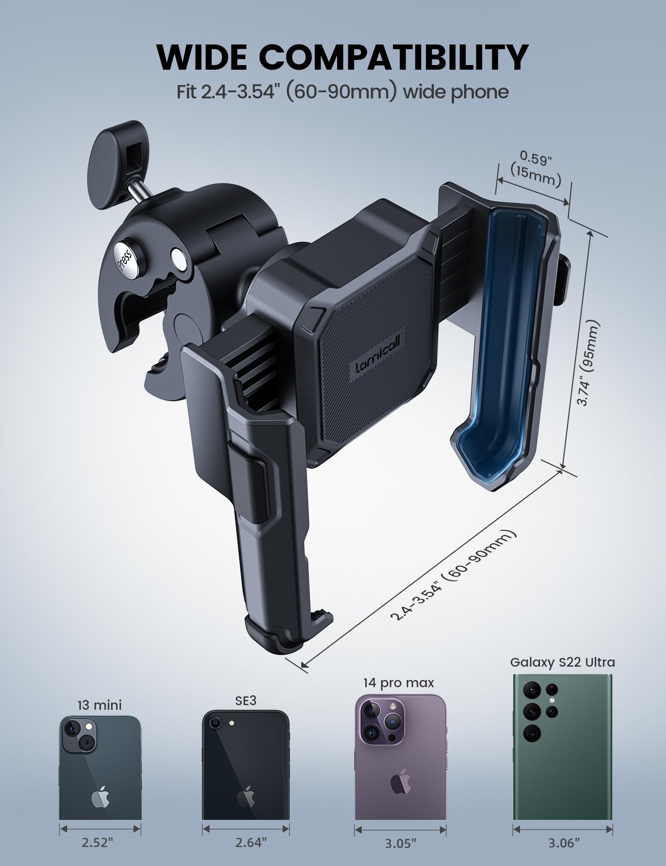 Lamicall Motorcycle Phone Mount Holder - [Camera Friendly] [1s Lock] Bike Phone Holder Handlebar Clamp, Bicycle Scooter Phone Clip, for iPhone Air, 17, 16, 15 Pro Max, Galaxy S25 Ultra, 4.7-7" Phones