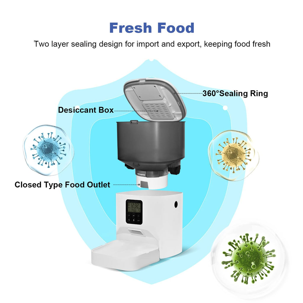 Automatic Cat Feeder, 4L Cat Food Dispenser with 10s Voice Recorder, Pet Feeder up to 8 Meals per Day, Timed Dog Feeder with Dry Food Sealed Ring
