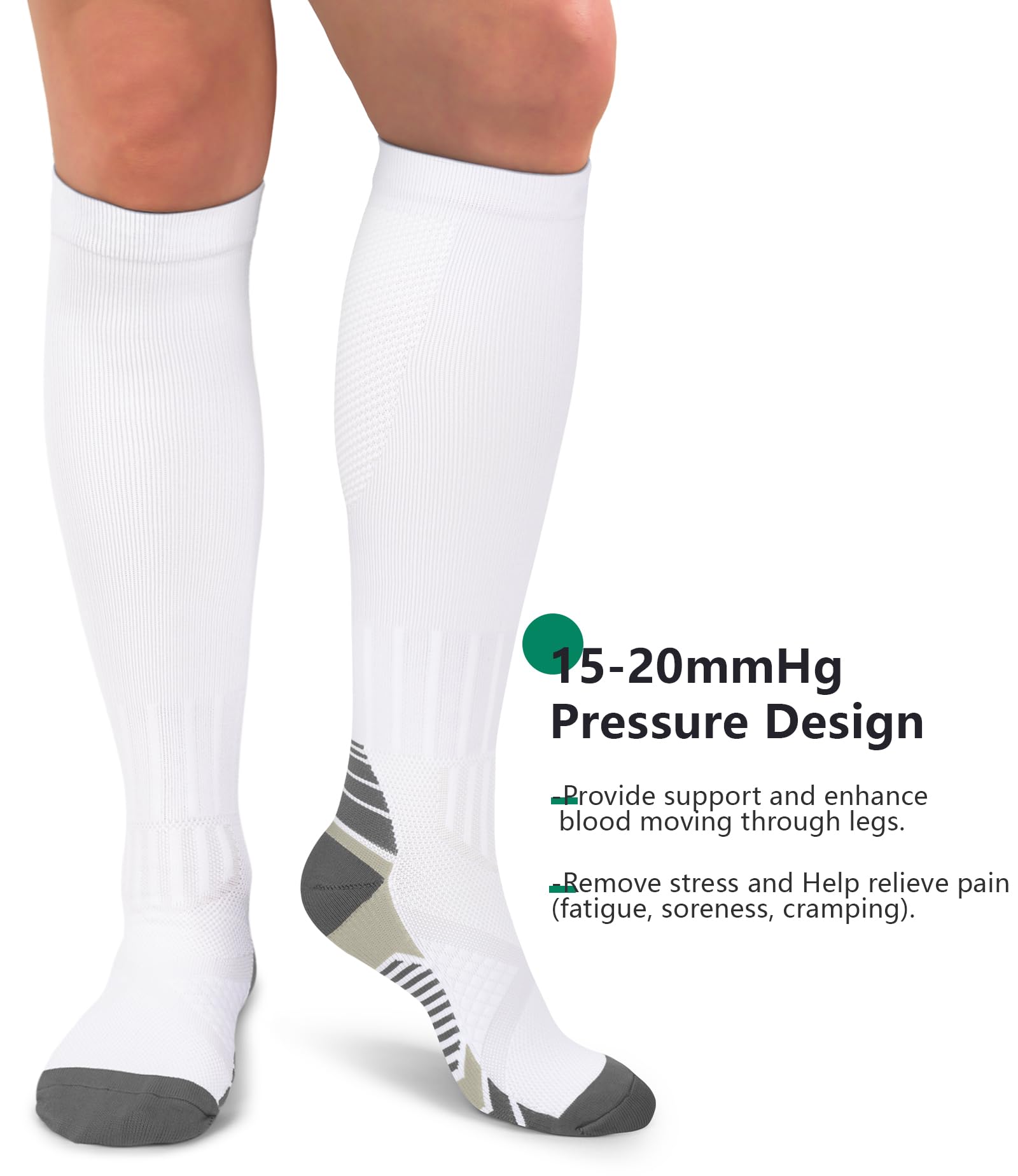 FuelMeFoot 3 Pack Compression Socks For Women Men Knee High Socks 15-20mmHg workout socks runner tall pregnant 9-12 presents graduation clothes