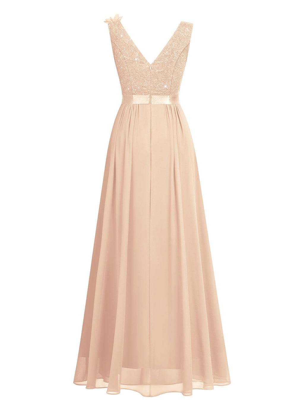 Miusol Women's Vintage V-Neck Sleeveless Sequined Split Formal Evening Maxi Dress (Small, Champagne)