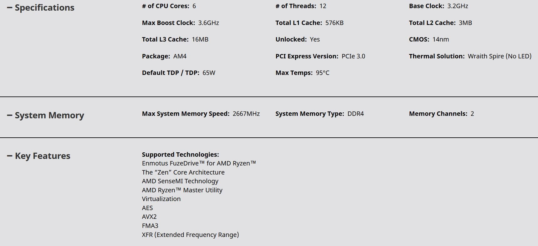 AMD Ryzen 5 1600 Processor with Wraith Spire Cooler (YD1600BBAEBOX)