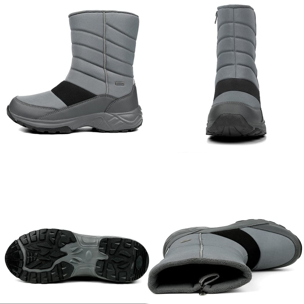 SILENTCARE Mens Winter Mid-Calf Snow Boot Fur Warm Waterproof Slip On Outdoor Athletic