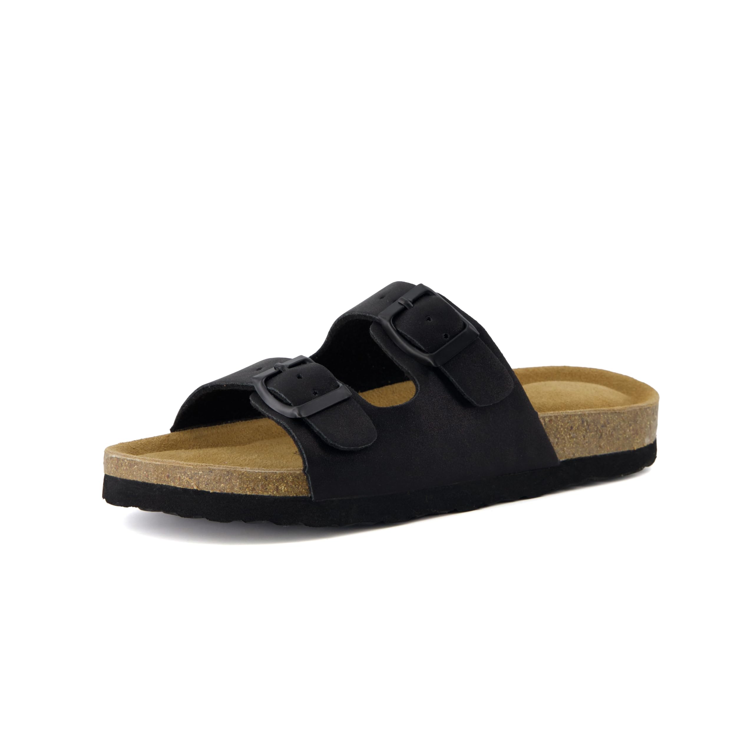 CUSHIONAIRE Lane Kids Sandals, Comfortable Cork Footbed Slide with Adjustable Straps and Supportive Design for Boys and Girls Sandals, BLACK 12