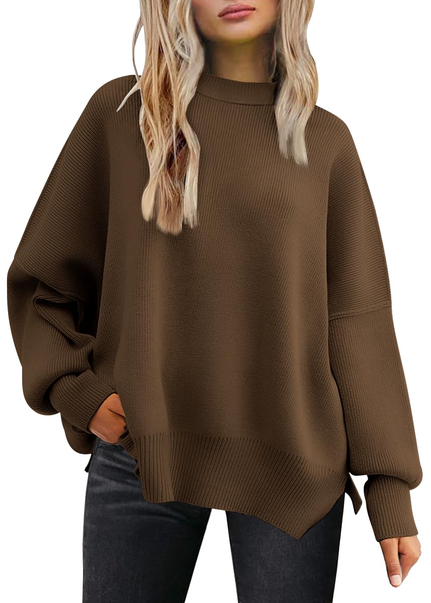 LILLUSORY Oversized Sweaters for Women 2025 Fall Fashion Outfits Trendy Crewneck Knit Cute Lightweight Sweater Pullover Tops Long Sleeve Shirts Winter Clothes LightCoffee S