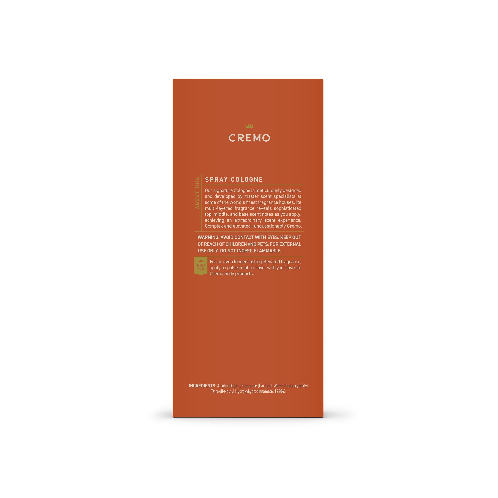 Cremo Cologne For Men - Golden Amber Mens Cologne Spray, A Combination of Red Currant, Pineapple, Ambergris and Moss, Multi-Layered Signature Men's Fragrances, 3.4 Fl Oz