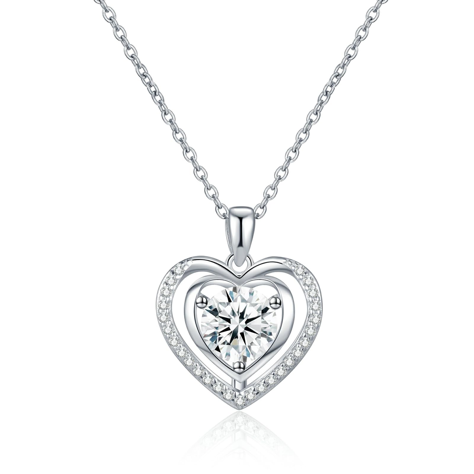 Heart Pendant Necklace for Women Gift for Wife Moissanite 1-3Carats Silver Pendant Jewelry Wedding Anniversary Birthday Valentines Gift for Her Engagements Christmas Mothers Day for Mom Daughter Girlfriend