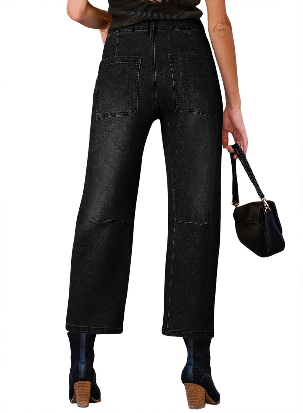 EVALESS Barrel Jeans Women Trendy 2025 Stretchy High Waisted Wide Leg Boyfriend Baggy Jean Black Size 6