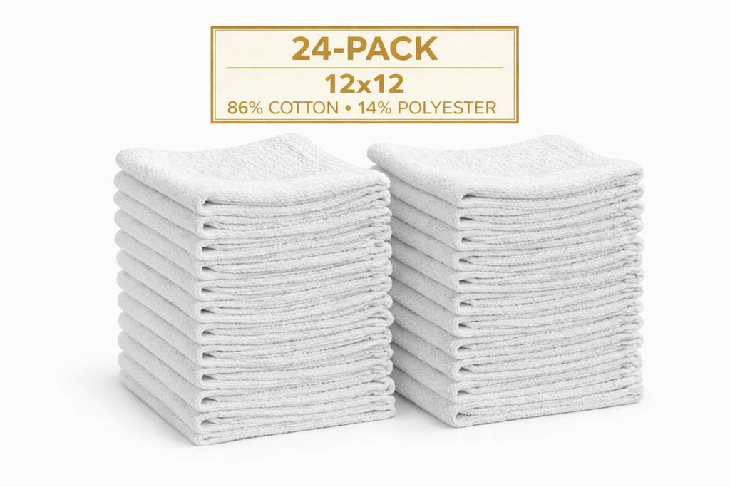Kapra Cleaning Rags 12x12 White – Cotton Blend Reusable Scrubbing Cloths for Kitchen, Janitorial, Auto Detailing, and General Cleaning Use (24)