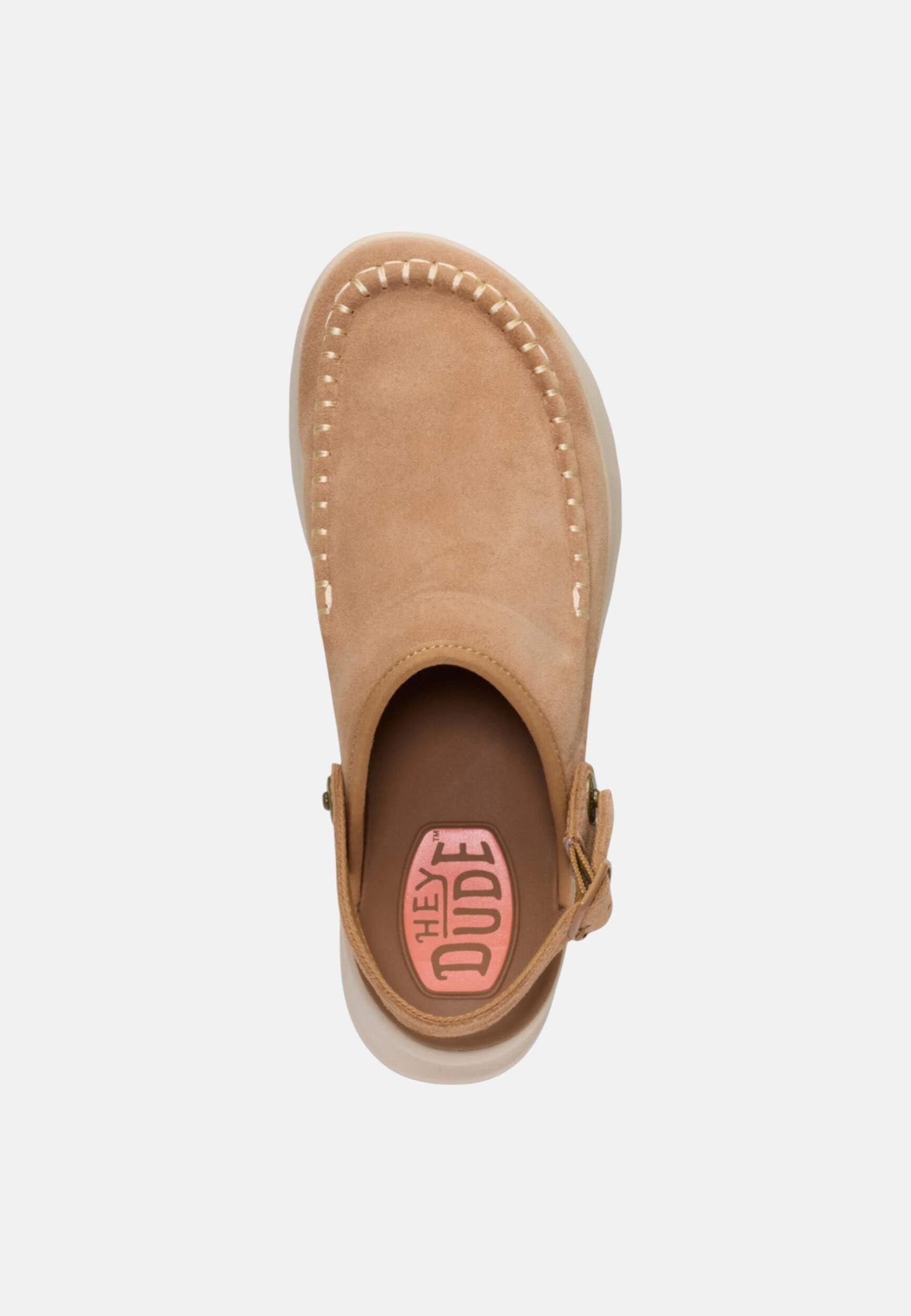 HEYDUDE Women's Delray Suede Tan Size 8,Platform Clog, Casual Slip-On Shoes, Lightweight, Comfortable, Stylish Everyday Footwear