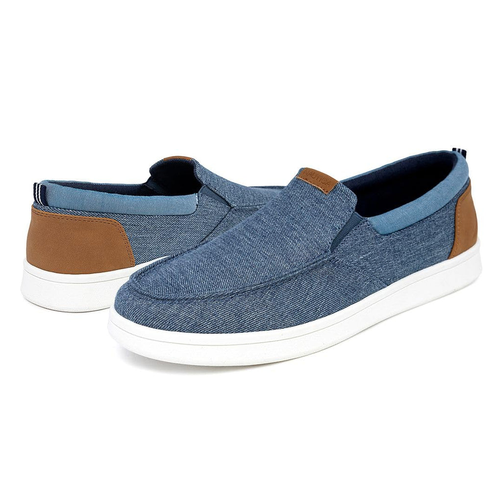 Nautica Men's Slip-On Loafers Casual Moc Toe Sneakers Boat Shoes Slipper for Men – Lightweight, Comfortable & Breathable-Patro-Blue Denim-Size 9.5