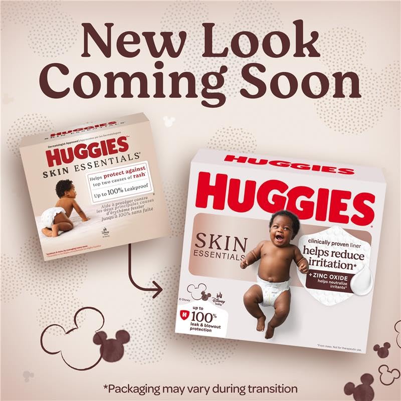 Huggies Size 1 Diapers, Skin Essentials Baby Diapers, Size 1 (8-14 lbs), 204 Count (3 Packs of 68), Packaging May Vary