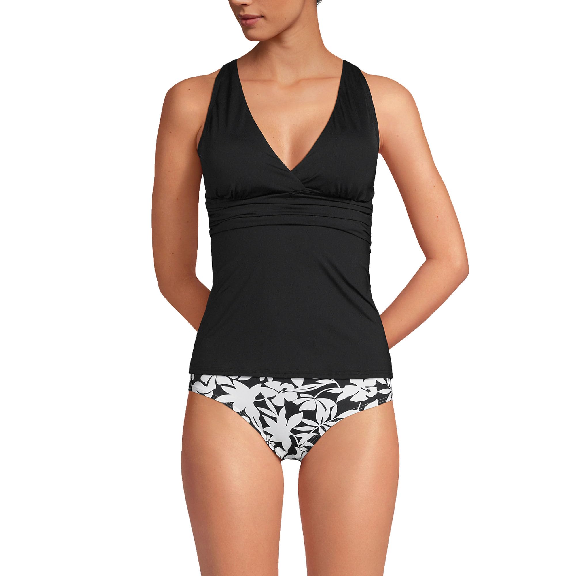 Lands' End Women's DDD-Cup V-Neck Plunge X Back Tankini Top X-Small Black