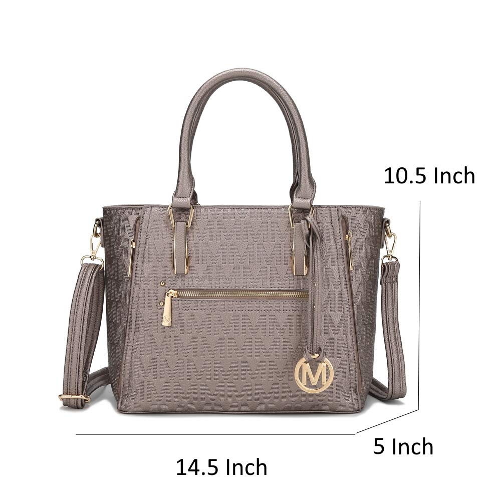 MKF Collection Crossbody Shoulder Bag for Women – PU Leather Top Handle Pocketbook – Roomy Tote Satchel Handbag Purse M Charm Pewter Silver by Mia k