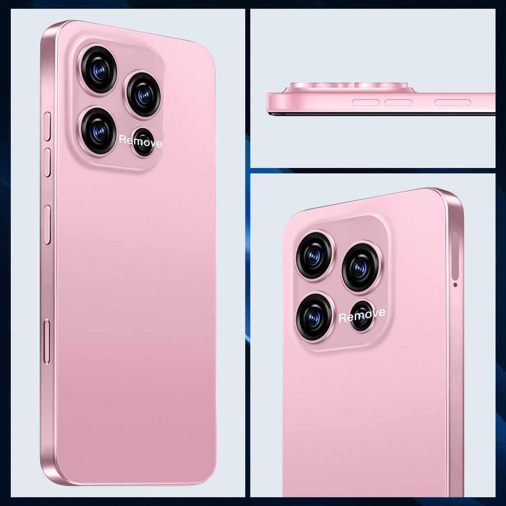 JQAKP 16PM 5G Phone,Smartphone Unlocked Cell Phone 16GB+512GB/6.99“ HD Screen Display/68MP+108MP Camera/7000 mAh, Dual SIM Card/Face Unlock/Fingerprint Button Unlock (Pink)
