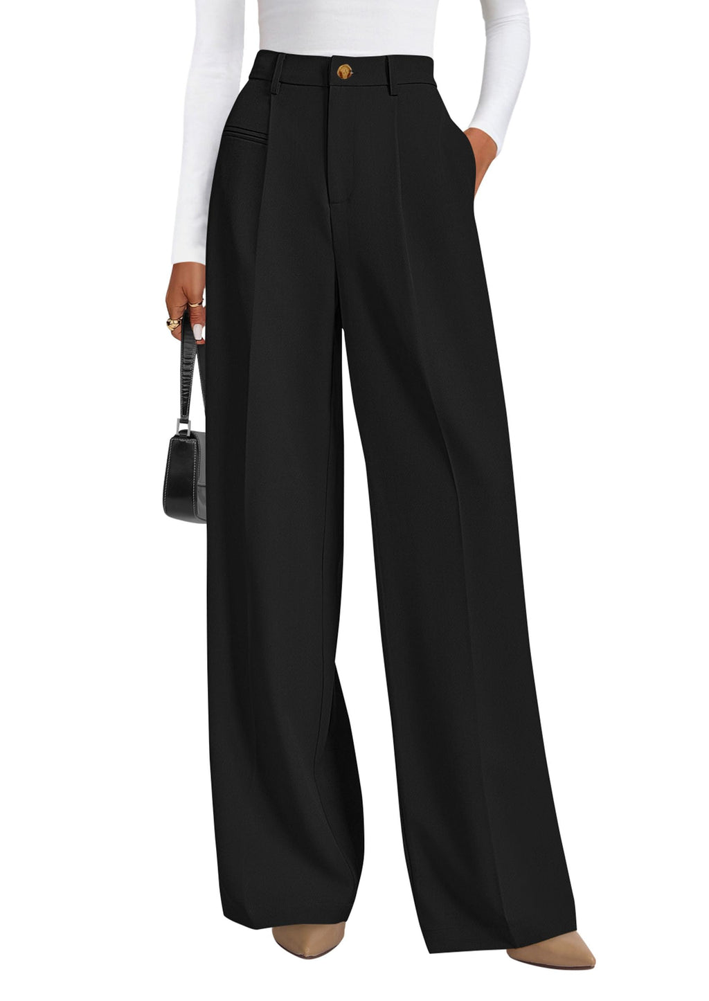 PRETTYGARDEN Womens Wide Leg Dress Pants 2026 Business Casual Flowy Work Palazzo Pants High Waisted Slacks Trousers (Black,Small)