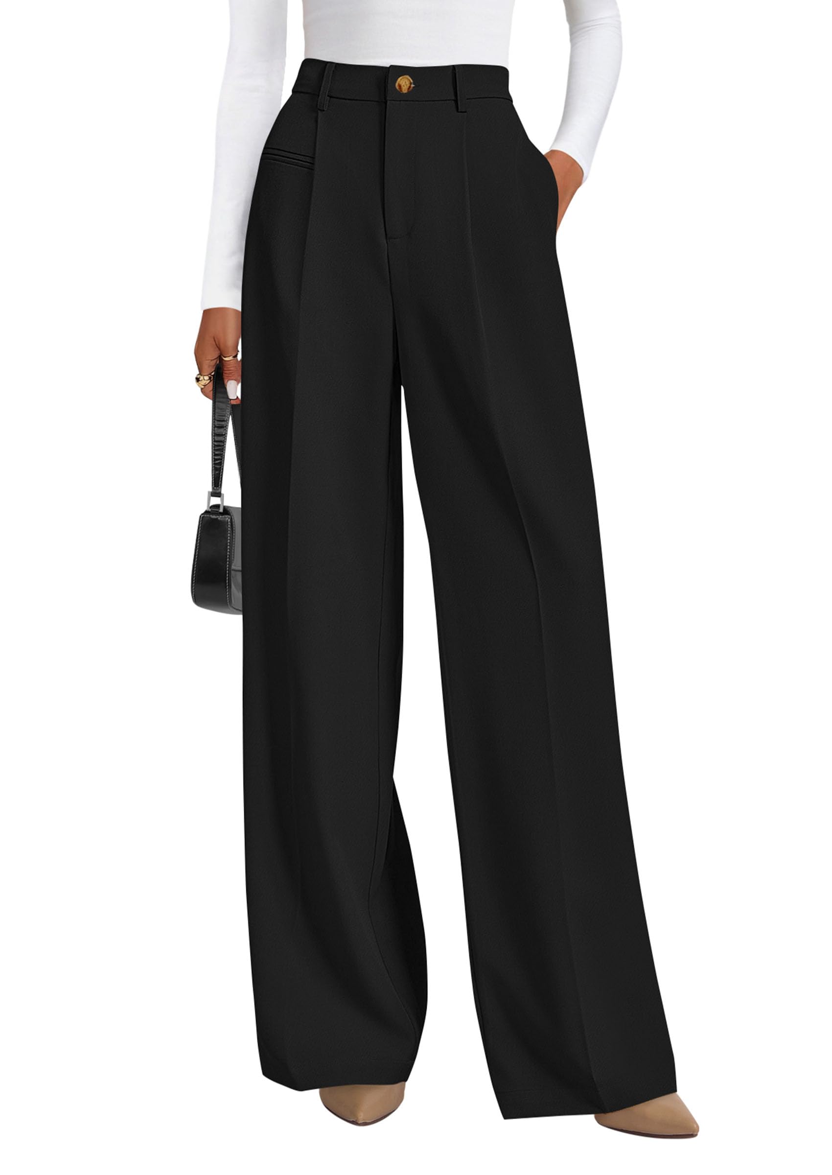 PRETTYGARDEN Womens Wide Leg Dress Pants 2026 Business Casual Flowy Work Palazzo Pants High Waisted Slacks Trousers (Black,Small)