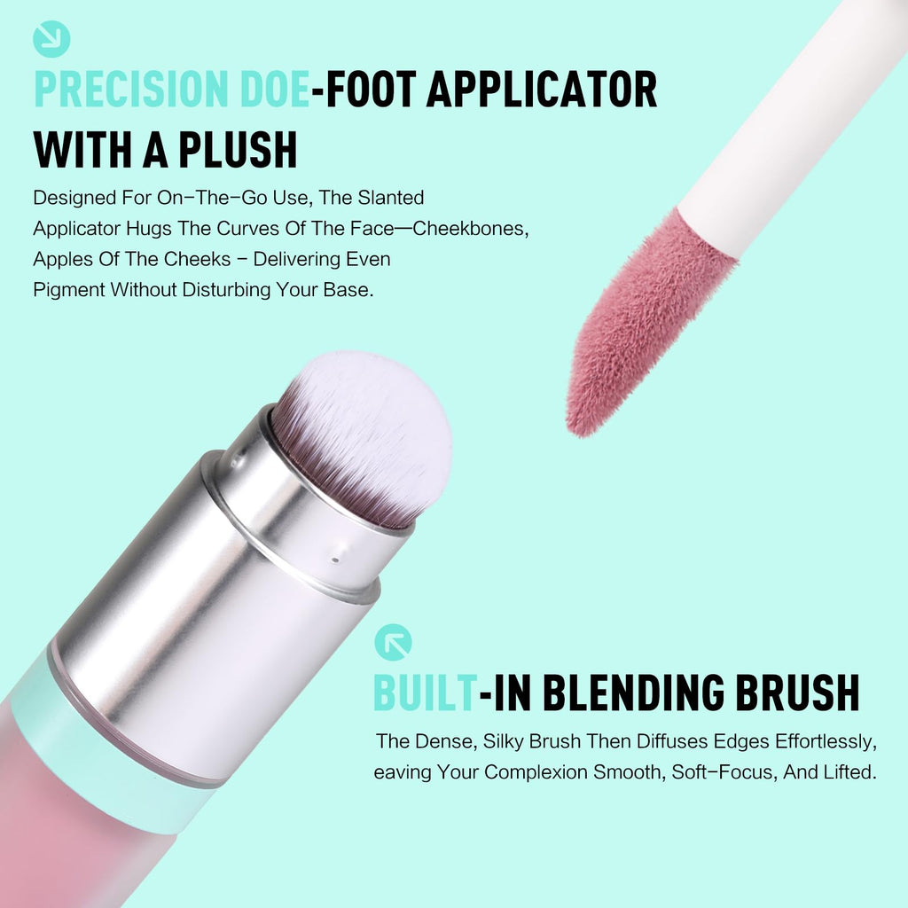 UCANBE Dual-Ended Liquid Blush with Angle Applicator & Built-In Brush, Seamless Buildable Blendable Lightweight Cheek Tint Makeup, Long Lasting Creates Dewy Natural Flush Finish - Serenade Pink