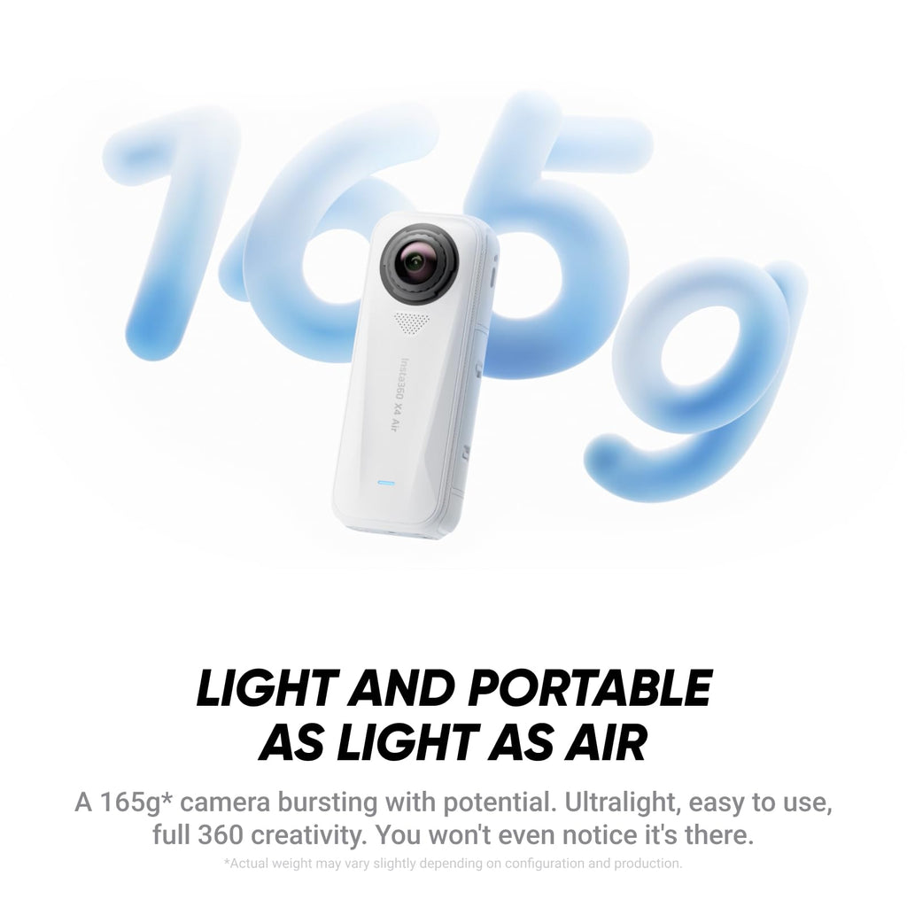 Insta360 X4 Air - Lightweight 165g 8K 360 Camera, Invisible Selfie Stick Effect, Replaceable Lenses, Shoot First & Frame Later, Built-in Wind Guard, FlowState Stabilization, AI-Powered App