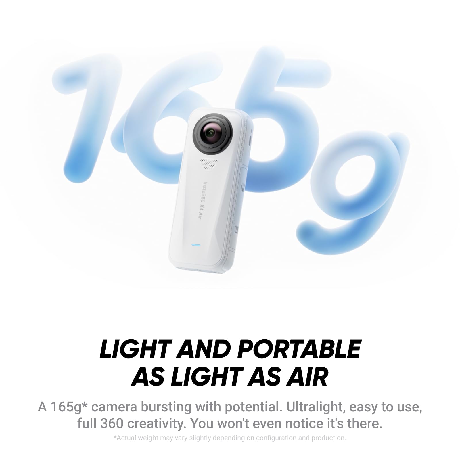 Insta360 X4 Air - Lightweight 165g 8K 360 Camera, Invisible Selfie Stick Effect, Replaceable Lenses, Shoot First & Frame Later, Built-in Wind Guard, FlowState Stabilization, AI-Powered App
