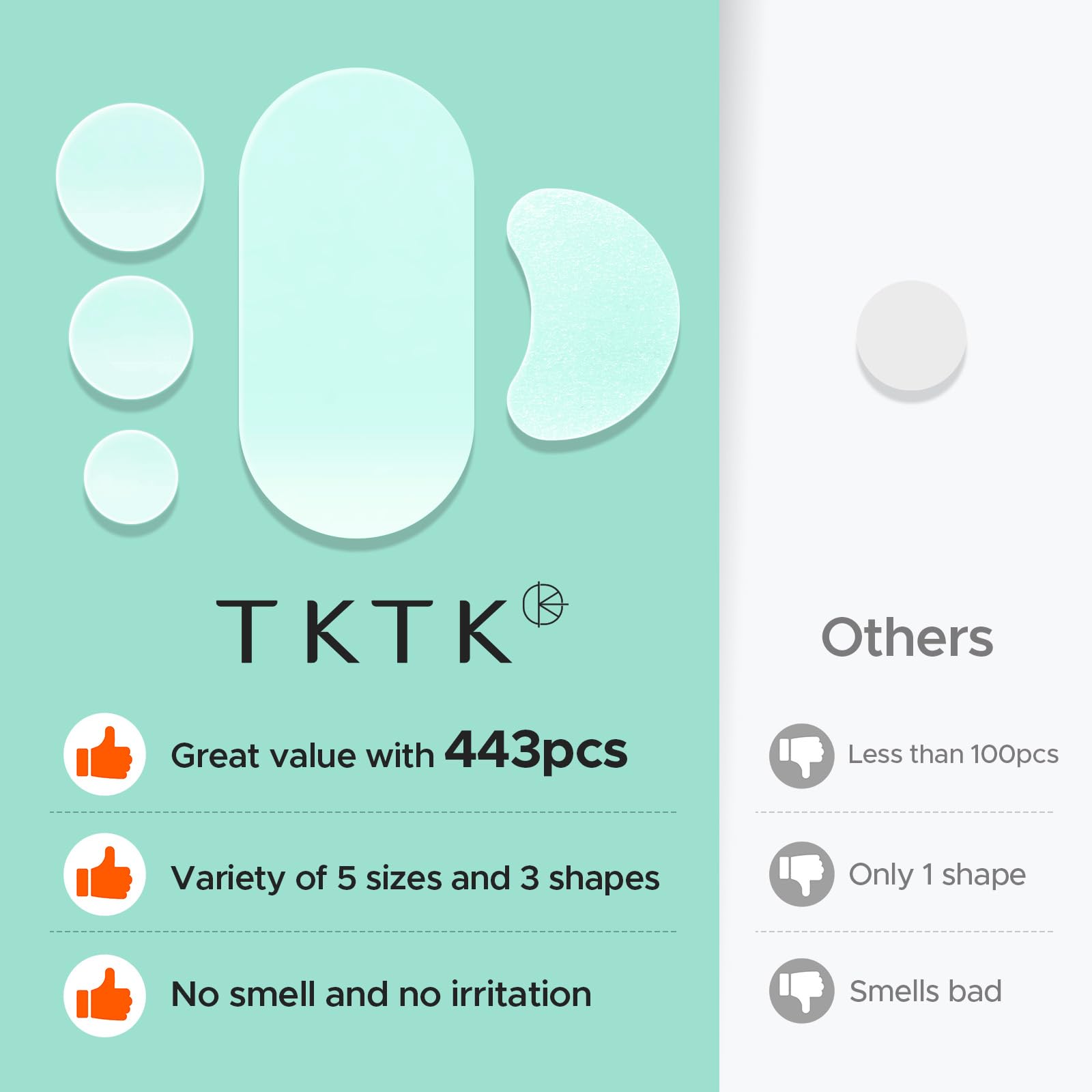 TKTK 443 Count Pimple Patches for Face, Hydrocolloid Acne Patch Bulk, Acne Stickers for Covering Cheeks, Forehead, Chin Blemishes Zit Breakouts for All Skin Types (Dots, Strip, Contoured 5 Sizes)