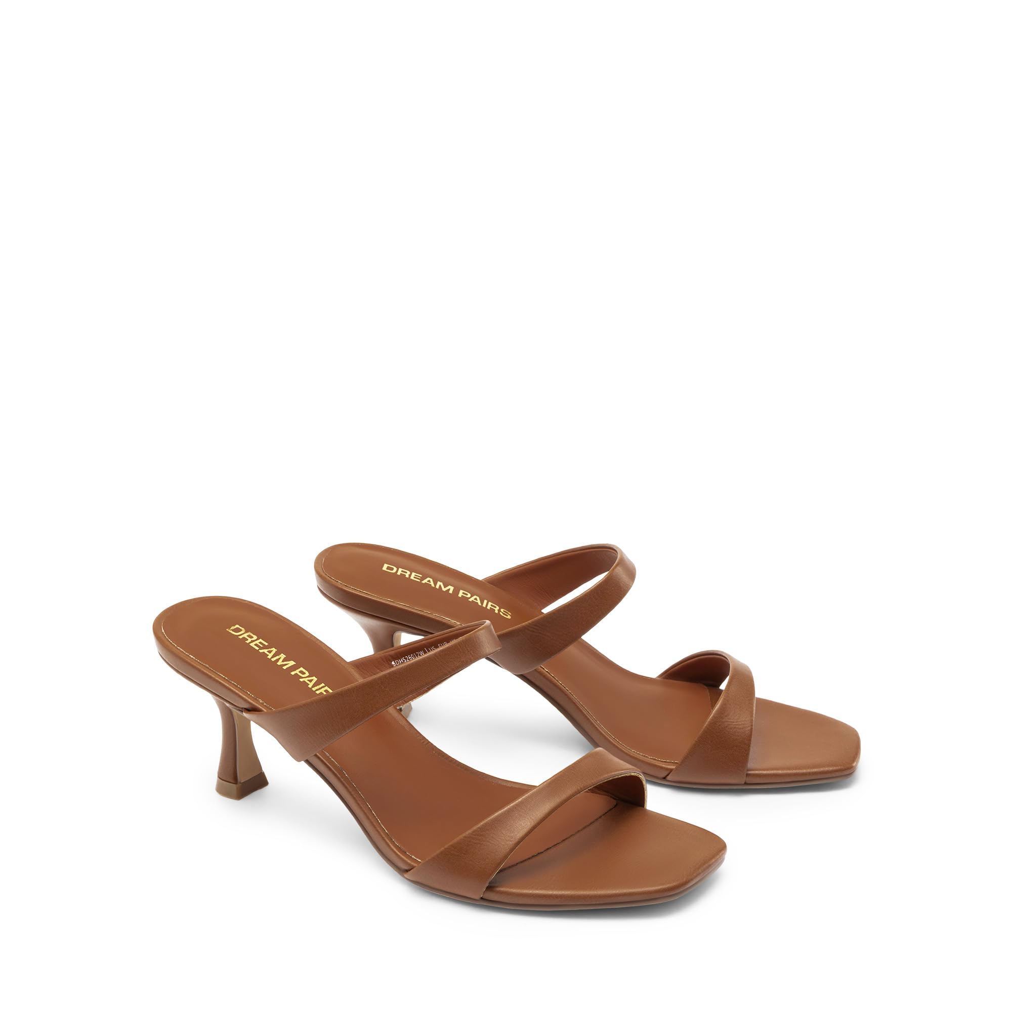 DREAM PAIRS Women's Low Kitten Heels Square Toe Two Strap Heeled Sandals Dress Casual Summer Mules Shoes,Size 6,Brown,SDHS26012W