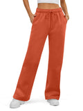 ATHMILE Women 2026 Fall Fleece Lined Sweatpants Petite Baggy Open Bottom Halloween Pants Drawstring Casual Aesthetic Clothes Orange