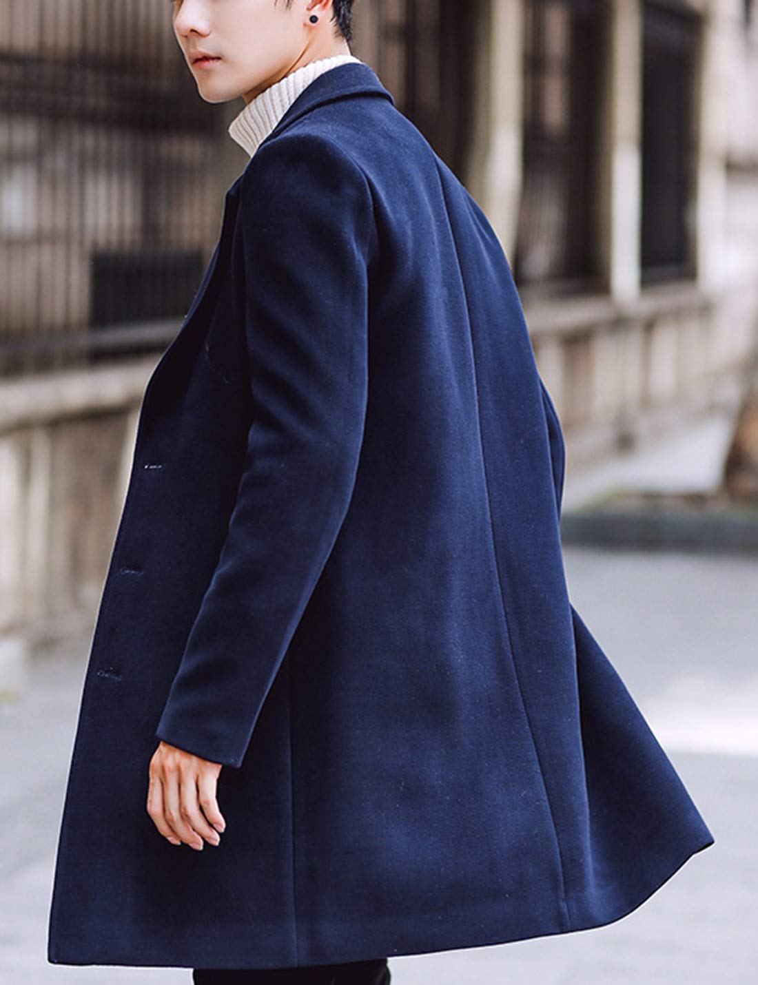Springrain Men's Wool Blend Pea Coat Notched Collar Single Breasted Overcoat Warm Winter Trench Coat(Navy-S)