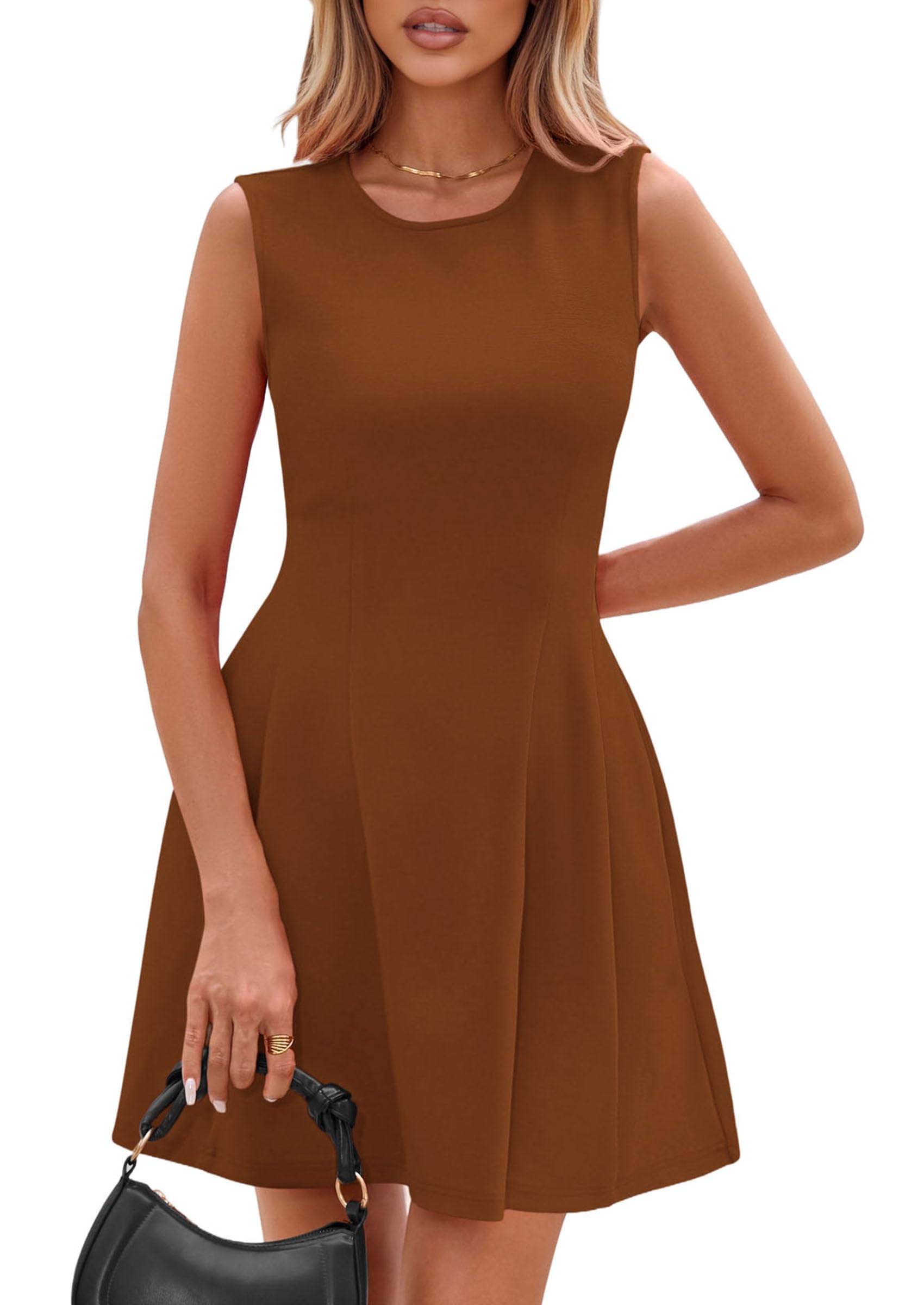 PRETTYGARDEN Summer Dresses for Women 2026 Elegant Classy Spring A Line Business Casual Work Graduation Cocktail Short Dress (Brown,XX-Large)