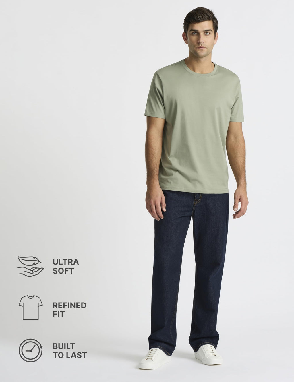Supima® Mercerised Cotton Crew Neck T-Shirts for Men - Sage Green - X-Large | Soft Lustrous Regular Fit - 5.6oz Lightweight, Durable Extra-Long Staple Cotton - True to Size Smooth Skin Feel