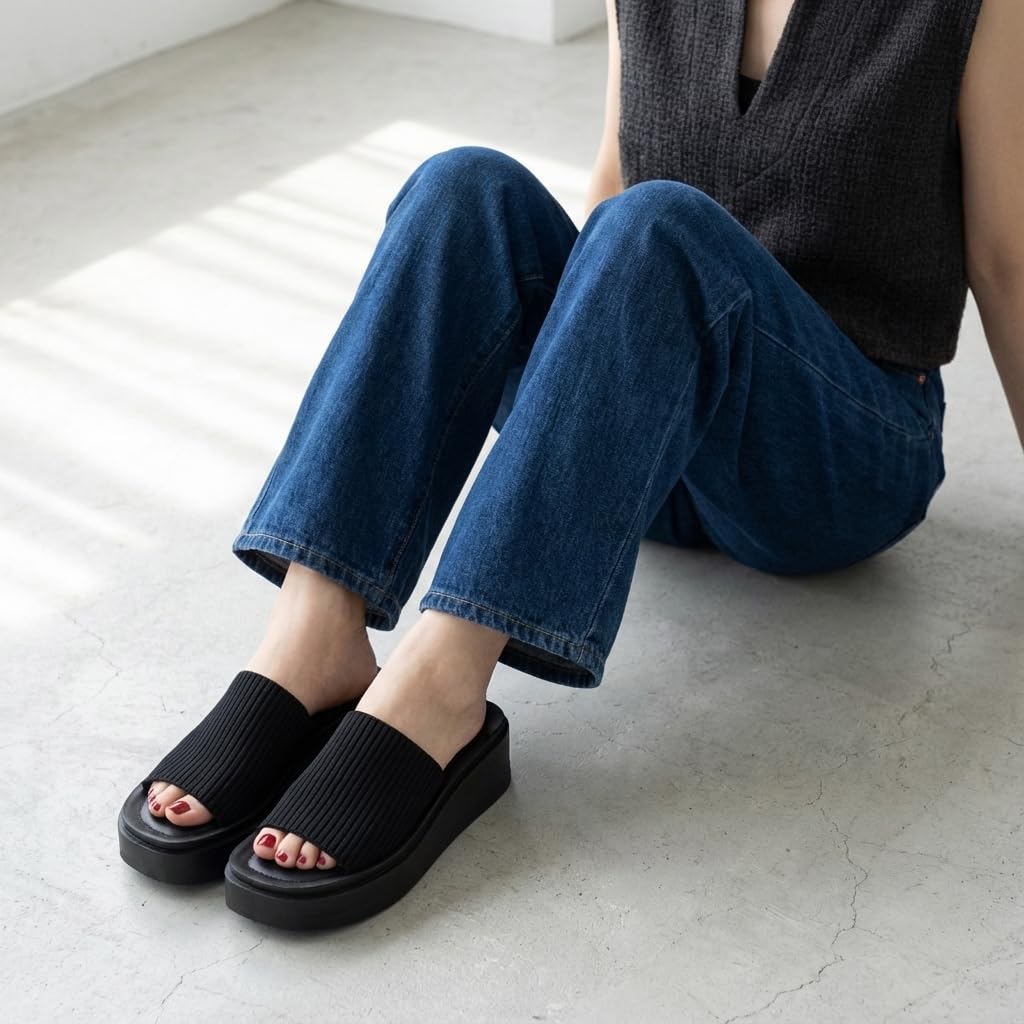 CUSHIONAIRE Pim Wedge Chunky Platform Womens Sandals with Firm Knit Upper & Memory Foam Summer Sandals for Women 2026, BLACK 9