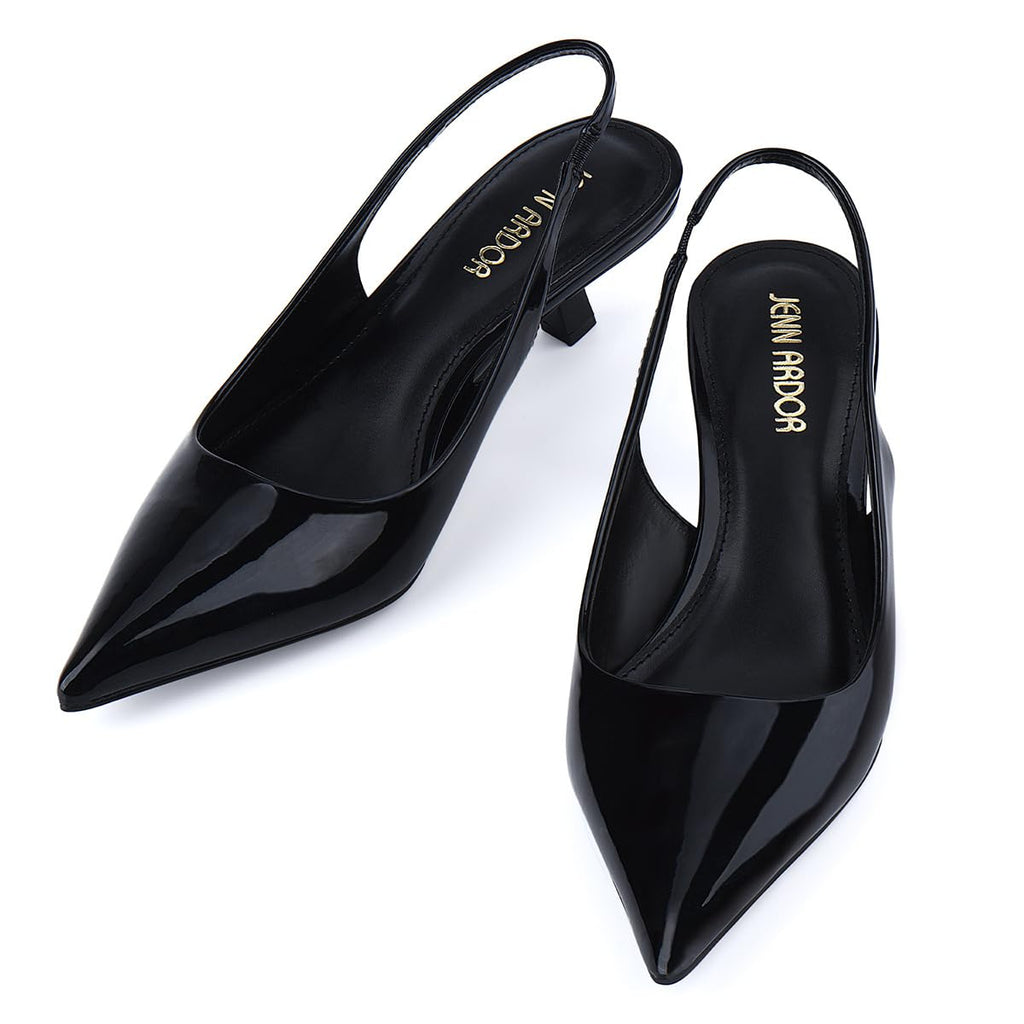 JENN ARDOR Black Slingback Kitten Heels Low Heeled Dressy Kitty Pumps for Women Going Out Short Sandals Fashion Casual Bridal Shoes Size 7.5