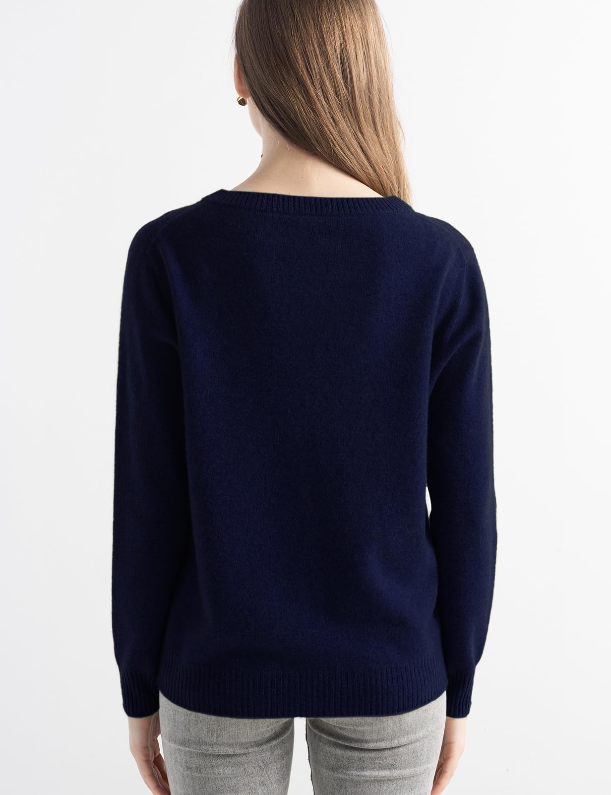 Chanyarn Women's 100% Pure Cashmere Cardigan Crew Neck Long Sleeve 2025 Fall Winter Warm Soft Knit Cardigan Sweater (Navy Blue,M)