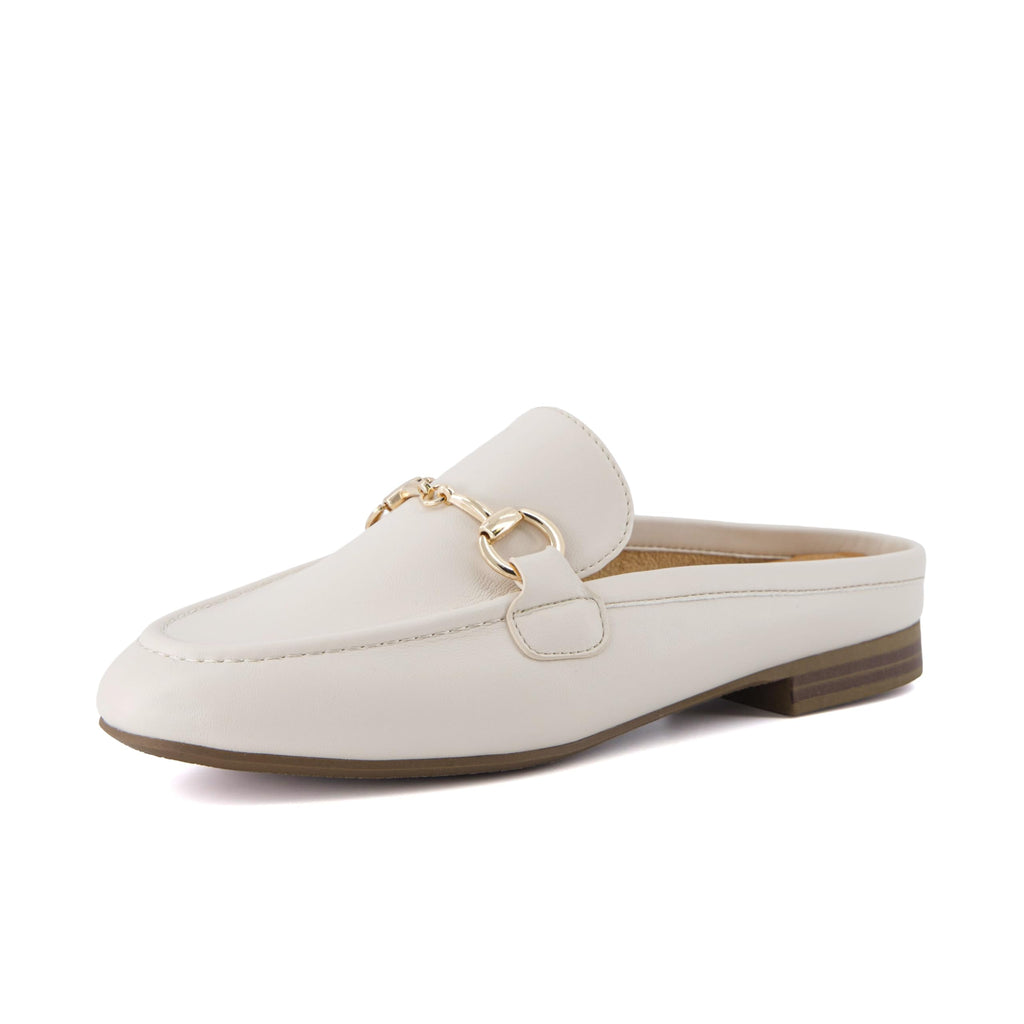 CUSHIONAIRE Yummy Slip On Womens Mules, Business Casual Loafers for Women with Low Heel and Metal Chain Detail, Bone 9