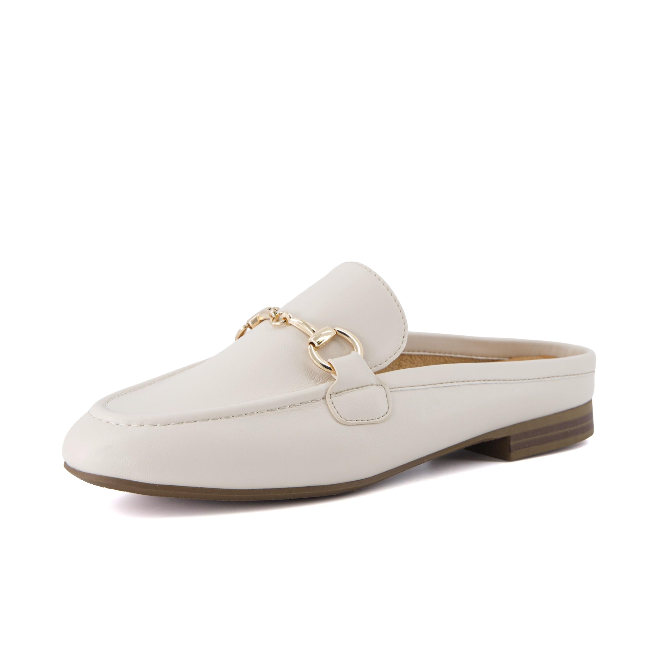 CUSHIONAIRE Yummy Slip On Womens Mules, Business Casual Loafers for Women with Low Heel and Metal Chain Detail, Bone 9