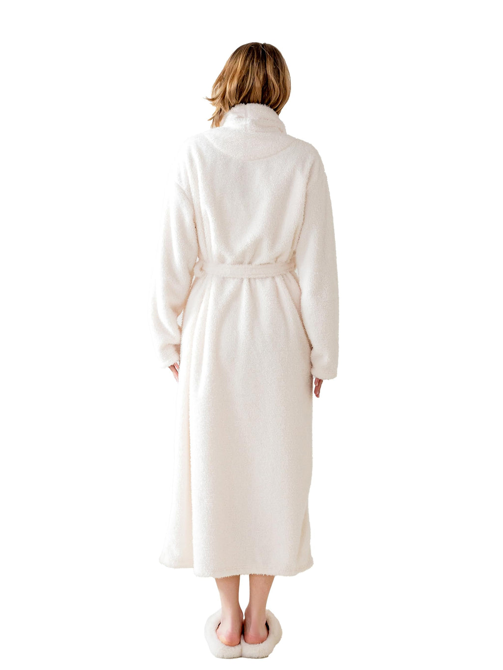 KORBLISS Robes for Women – Premium Plush Fleece Long Bathrobe for Women with Shawl Collar, Soft Warm Womens Robe with Pockets and Belt, White, Large