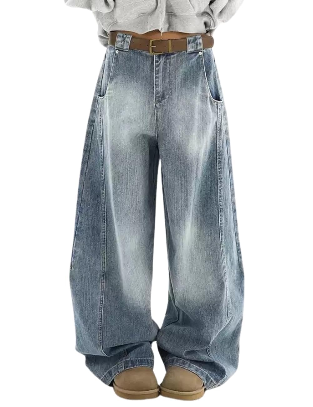 OTEEGX Barrel Baggy Jeans for Women Men Wide Leg Low Rise Jeans Loose Oversized Boyfriend Pants Aesthetic Clothes Blue1-S