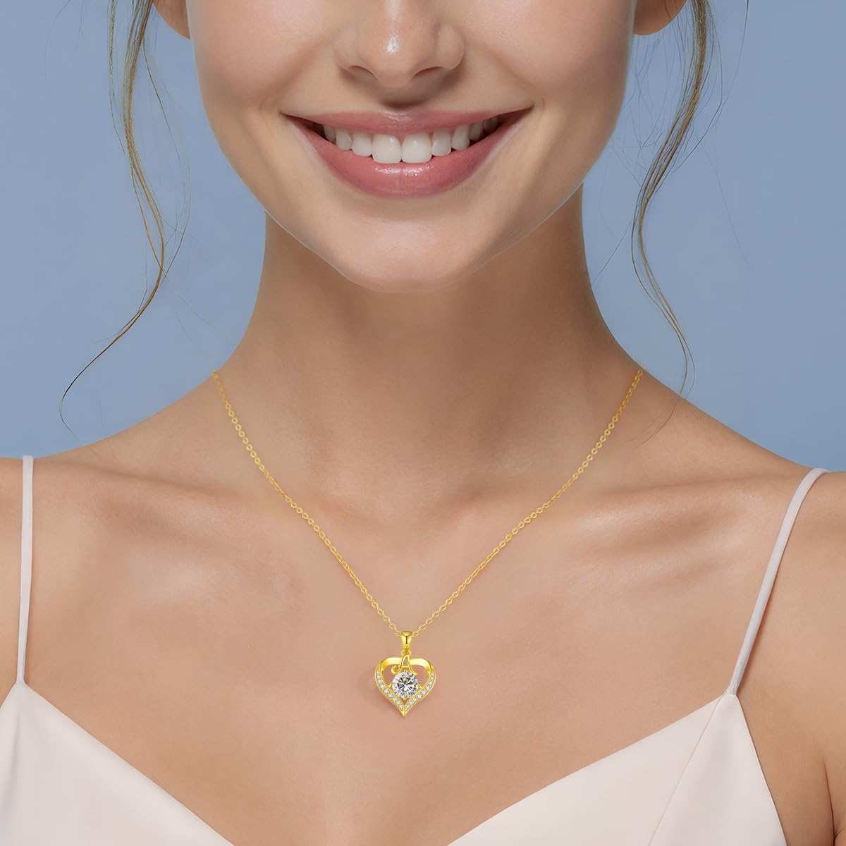 CDE Valentines Day Gift 18K Gold Plated Initial Heart 2 Carat Moissanite Necklace for Women 925 Sterling Silver Jewelry, Christmas Anniversary Birthday Gift for Wife Girlfriend Her (Initial A-2 Carat)