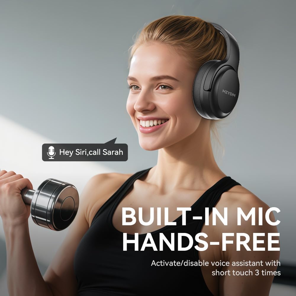 MZYDM Bluetooth Headphones Over Ear, 40 Hours Playtime Wireless Headphones with Microphone,5.3 Bluetooth, HiFi Stereo Foldable Lightweight Headset, for Travel Work Cellphone(Black)