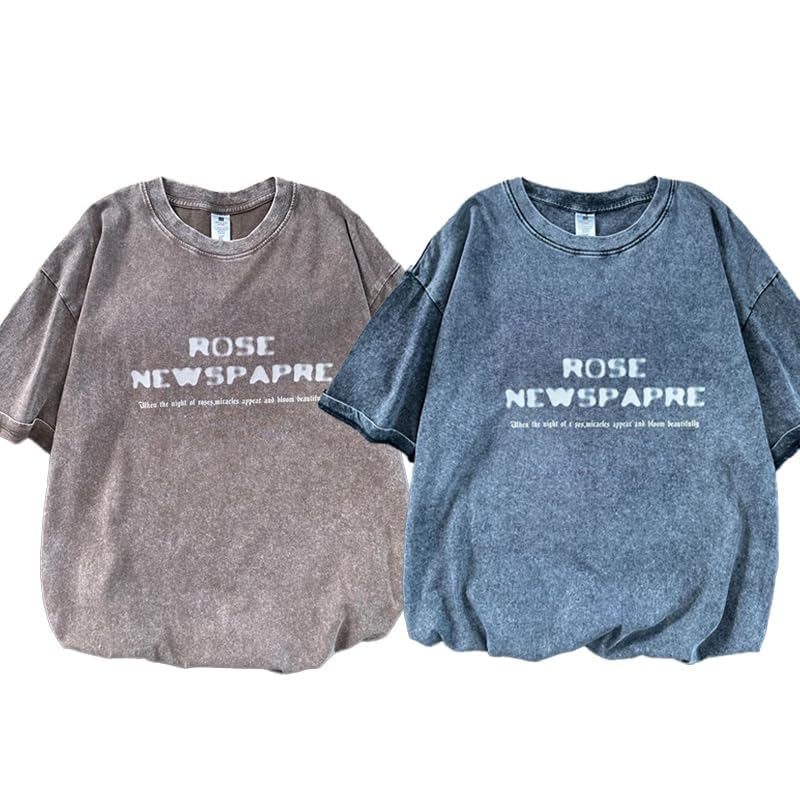 GMOYD Mens Washed T Shirt Distressed Graphic Tees Oversized Short Sleeve Tops Shirts, Khaki, Medium