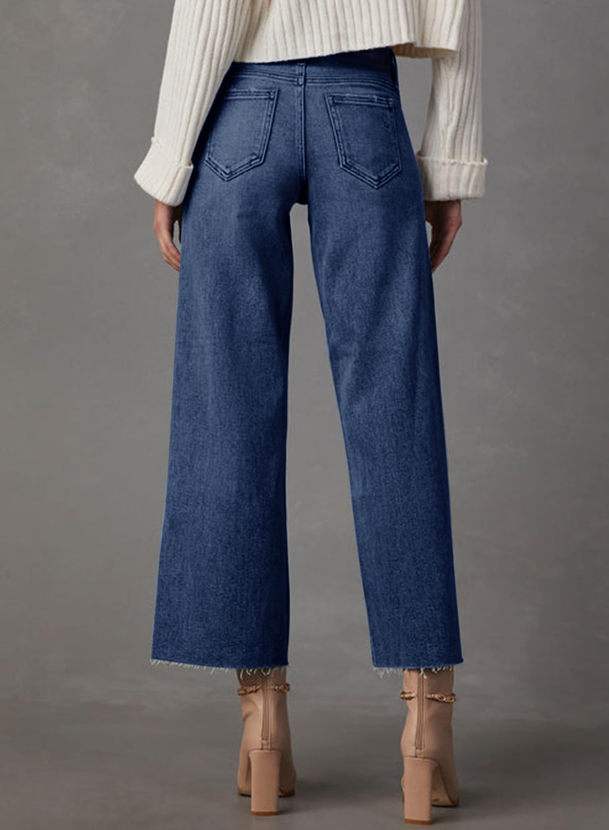 Dokotoo Capri Wide Leg Baggy Jeans for Women Trendy Barrel Pants for Girls High Waisted Straight Pants Petite 2025 Outfits Boyfriend Jeans Fashion Clothes Casual Work Summer Denim Blue