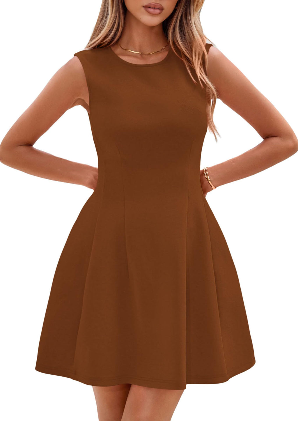 PRETTYGARDEN Summer Dresses for Women 2026 Elegant Classy Spring A Line Business Casual Work Graduation Cocktail Short Dress (Brown,XX-Large)