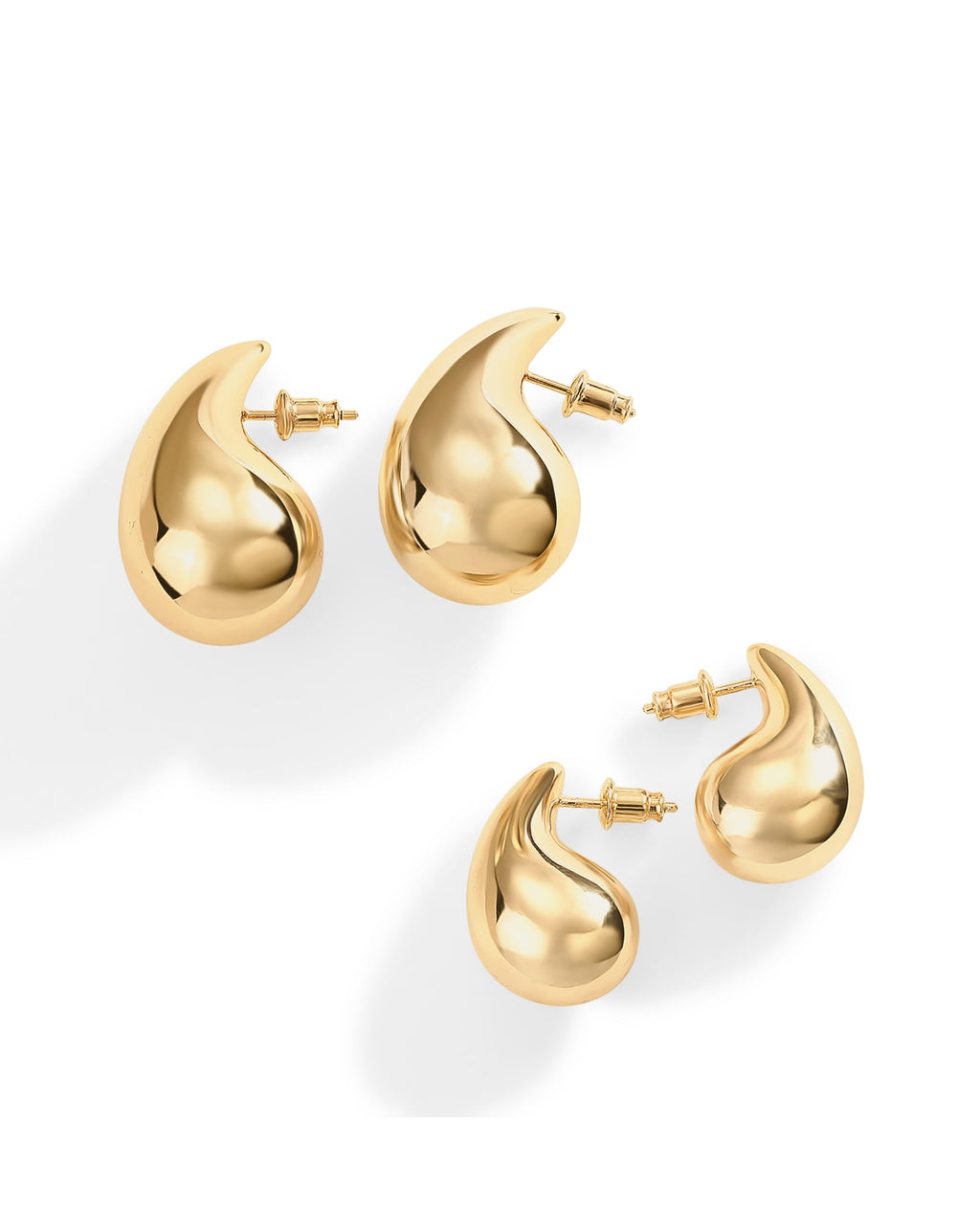 PAVOI 14K Gold Plated 925 Sterling Silver Post Teardrop Chunky Hoop Earrings - Lightweight Drop Yellow for Women - 22mm Designer Dupe Earrings