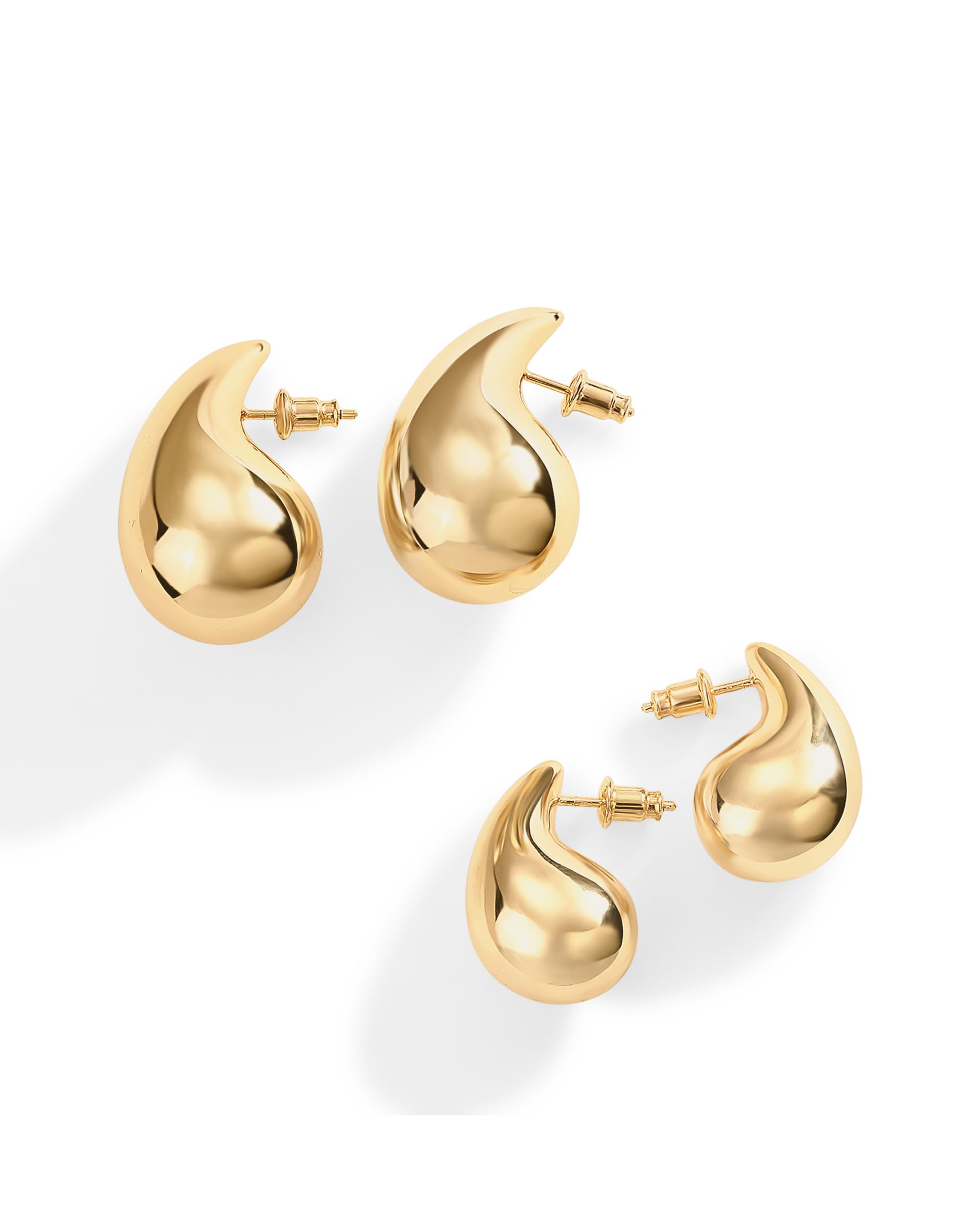 PAVOI 14K Gold Plated 925 Sterling Silver Post Teardrop Chunky Hoop Earrings - Lightweight Drop Yellow for Women - 22mm Designer Dupe Earrings