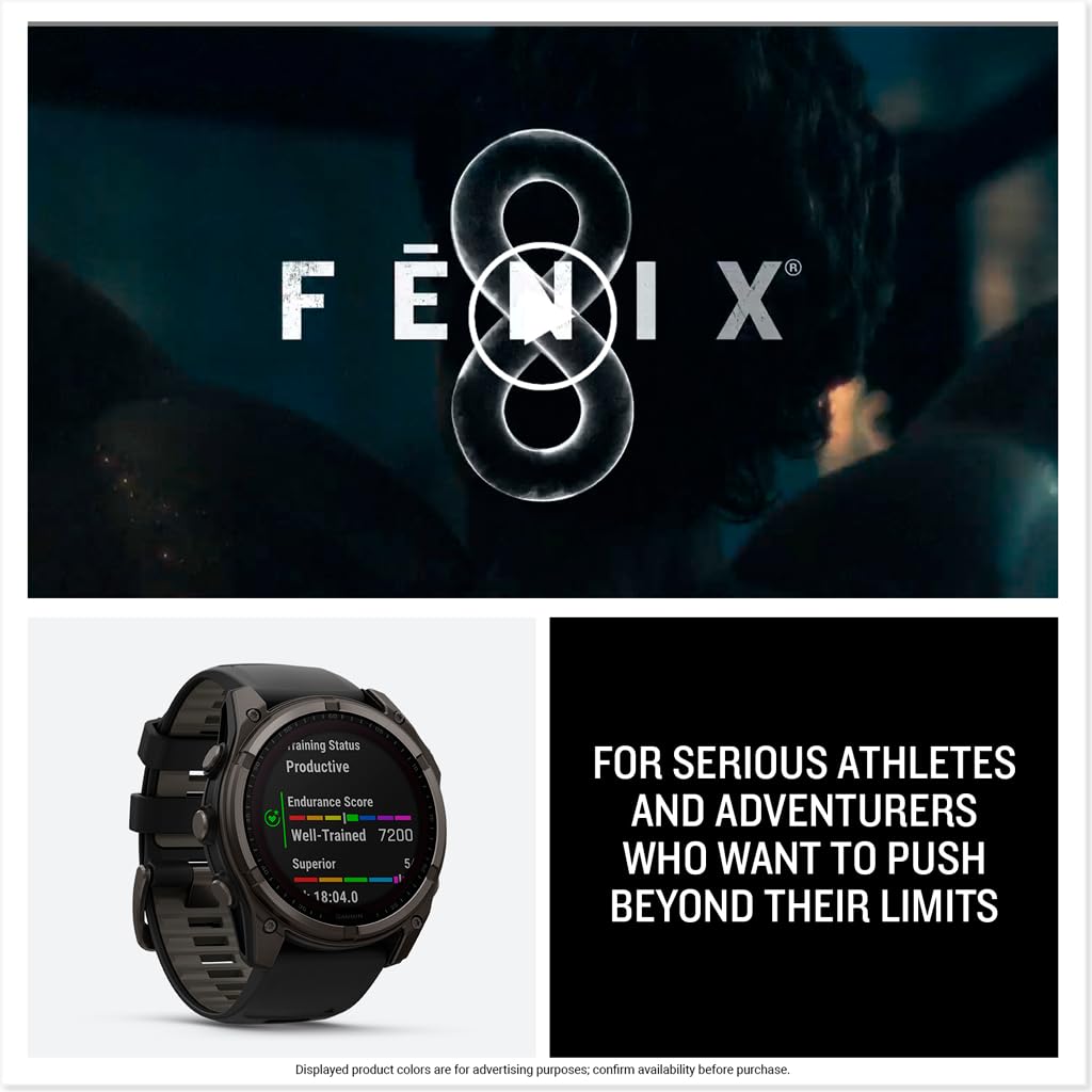 Garmin fēnix® 8 – 51 mm, Solar, Sapphire, Premium Multi-Sport GPS Smartwatch, Long-Lasting Battery Life, Dive-Rated, Built-in LED Flashlight, Carbon Gray DLC Titanium with Pebble Gray Band